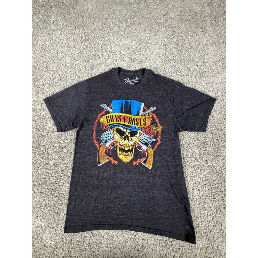 Guns N Roses Shirt Mens Medium Gray Blue Skull Bravado Short Sleeve Music